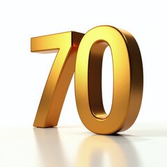 Golden numbers seventy, 70 years, from balloons will celebrate a significant date with a glossy coating in a bright, joyful atmosphere. Anniversary, birthday. On a white background