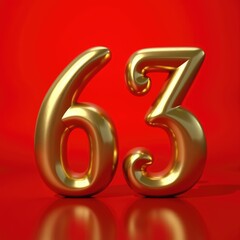 Golden number sixty-three shining brightly against a vibrant red background, creating a bold and festive visual impact