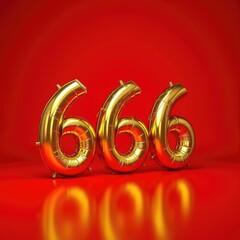 Golden inflatable 666 on a vibrant red background, perfect for Halloween or themed celebrations, capturing a playful yet edgy atmosphere