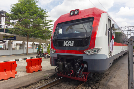 Yogyakarta - Indonesia, November 9, 2024 : View of Prameks commuter line of Yogyakarta Railway station
