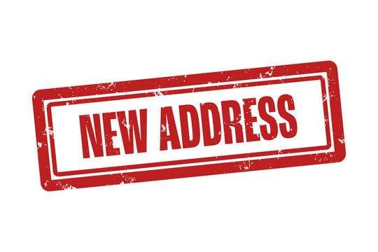 New Address . A red stamp isolated on white background.