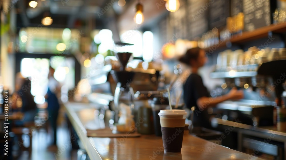 Poster blurry the baristas are a blur of activity behind the counter taking orders and creating delicious d