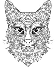 Intricate Mandala Cat Line Art Without Background