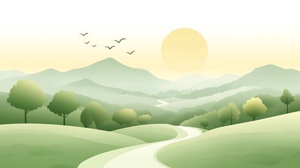 Silent and calm natural scenery with soft hues and a minimalist design, showing a gentle landscape with a wide composition. The scene features a soft gradient and comfortable landscape