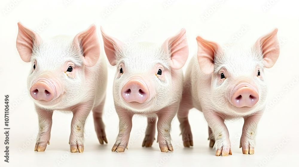 Poster adorable piglets standing together on a plain background generative ai