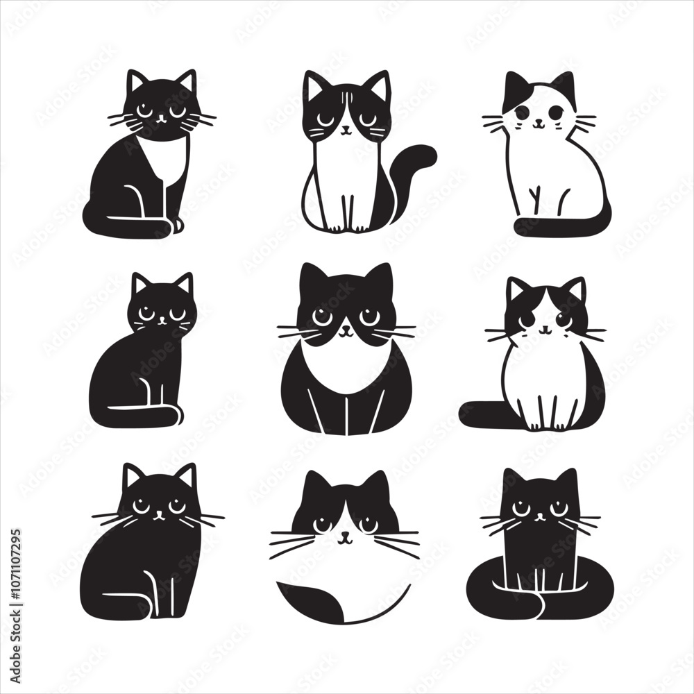 Wall mural minimalist cat black and white