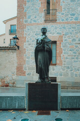 City of Avila in Spain Saint Theresa de Jesus Cathedral and Church with Brick and Rock Plaza and...