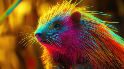 Vividly Colored Porcupine in an Abstract Setting