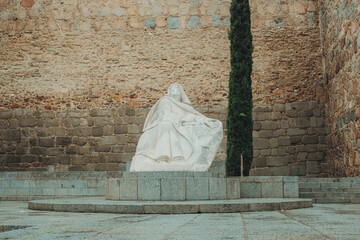 City of Avila in Spain Saint Theresa de Jesus Cathedral and Church with Brick and Rock Plaza and...