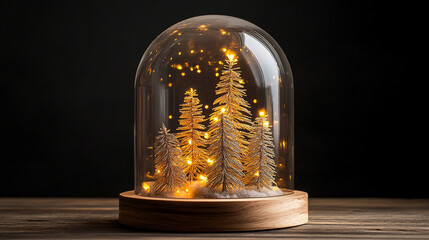 Illuminated Glass Dome Christmas Ornament with Gold Trees and Lights