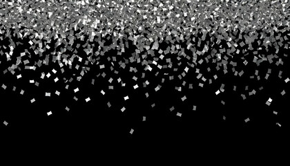 Silver confetti, festive, falling, on black background, celebration, copy space