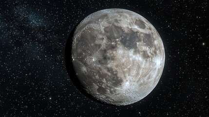 Obraz premium A close-up of an enormous moon against a backdrop of stars in the sky and in the foreground
