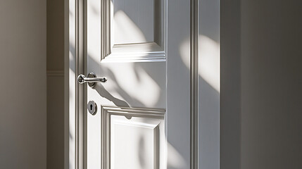 White Door with Sunbeams and Silver Handle Interior Design Element