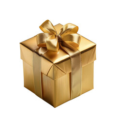 Gold Luxury Elegant Premium Gift Box Suprise with Ribbon on Transparent Background 