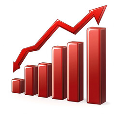 A rising graph with red bars and an upward arrow illustrating growth and increasing trends in data or performance.