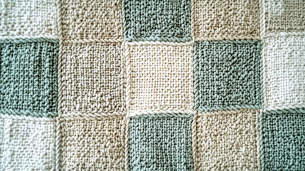 Knitted Fabric Texture  Beige  Green  Square Pattern  Seamless Background