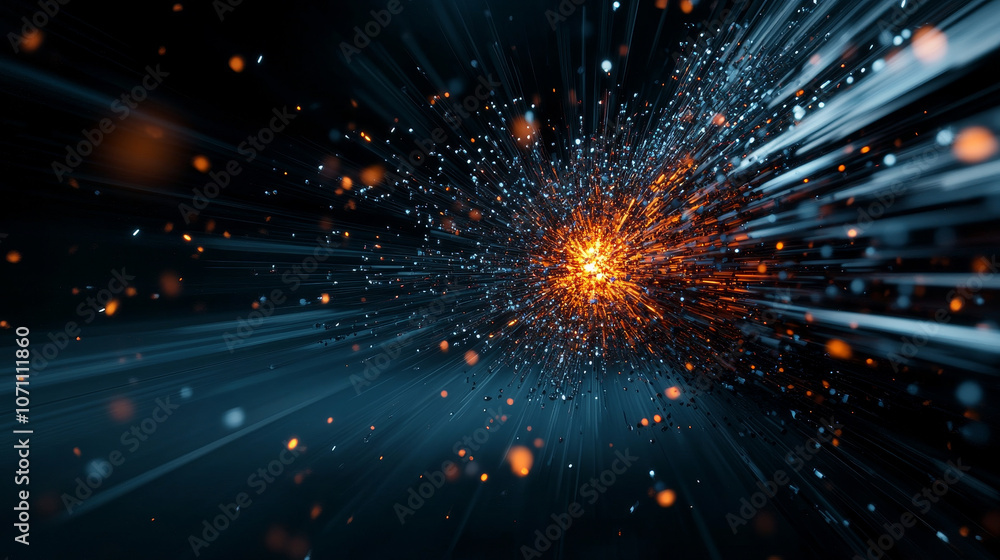 Poster a stunning visual representation of particle collision in super collider, showcasing intense energy 