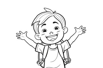 Fototapeta premium Coloring book illustration of a cheerful young student on a blank background