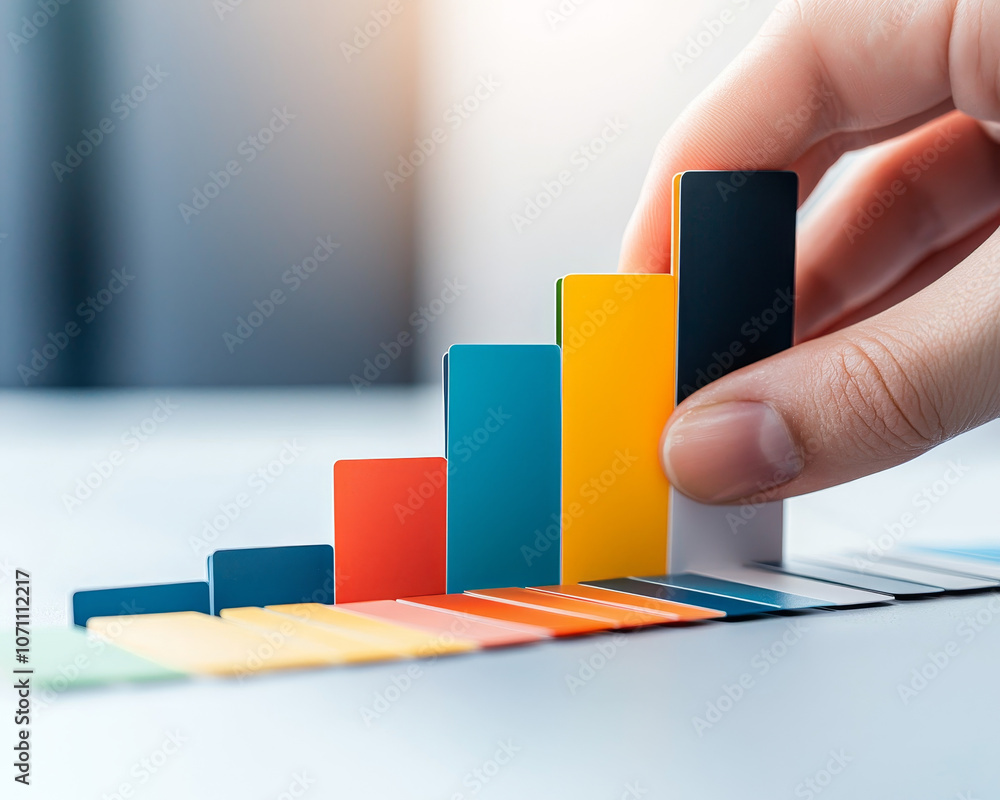 Poster a hand is sorting colored index cards in visually appealing arrangement, showcasing spectrum of colo