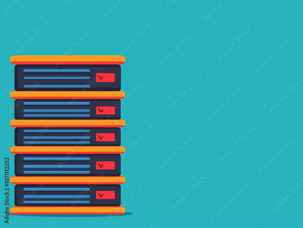 Poster digital storage servers stacked, showcasing modern design with vibrant colors. this image represents