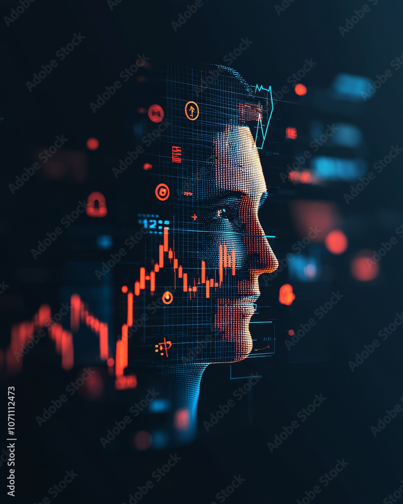 Poster image features an abstract representation of face composed of market charts and regulatory symbols, 