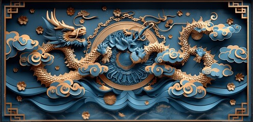Chinese New Year 2024 Blue Dragon Greeting Card