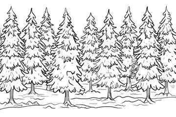 Obraz premium Coloring book illustration of a frosty forest scene Winter landscape with snow covered trees