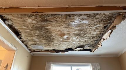 Moldy ceiling in apartment reveals neglect and potential health hazards, emphasizing the importance of regular maintenance and living conditions.