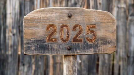 Rustic Wooden Sign with Carved 2025 Year