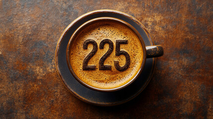 Coffee Cup with Number 225 Latte Art Design
