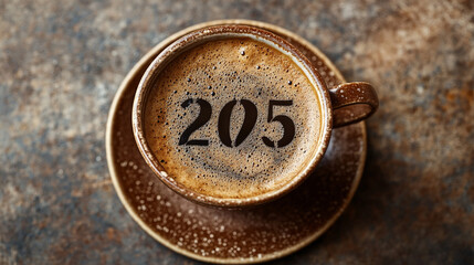 Coffee Cup with 205 Number Design  Latte Art  Breakfast  Morning Drink  Cafe