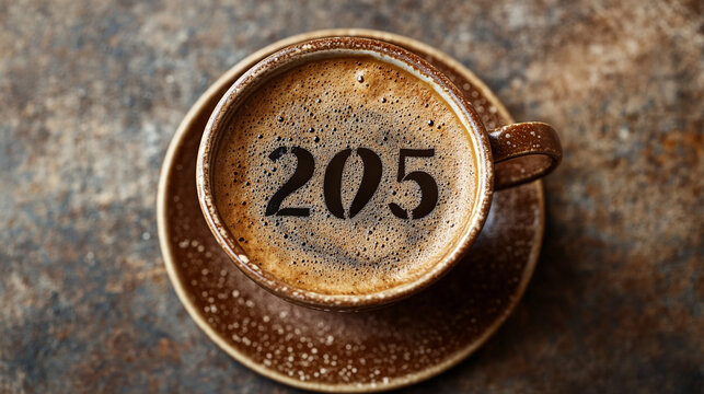 Coffee Cup with 205 Number Design  Latte Art  Breakfast  Morning Drink  Cafe