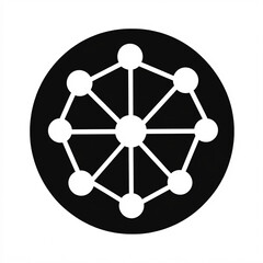 A minimalist design featuring interconnected nodes on a circular background, symbolizing relationships and networking concepts.