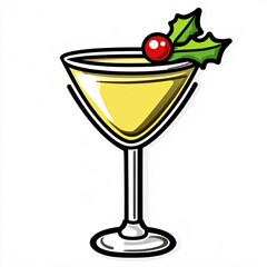 A festive cocktail in a glass, garnished with a sprig of holly and a cherry, ideal for holiday celebrations.