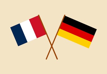 France and Germany crossed flags isolated illustration. French and German flags on light background