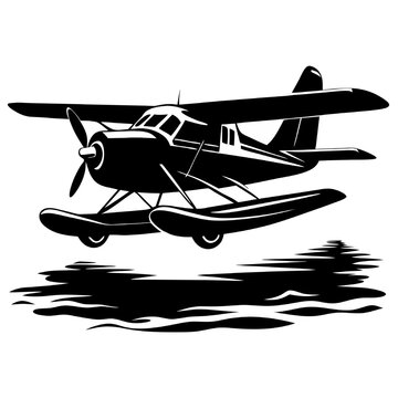 black seaplane taking off water clip art preview