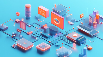 Fototapeta premium A 3D illustration representing a Global Distribution System (GDS), a digital network facilitating transactions between service providers and agencies