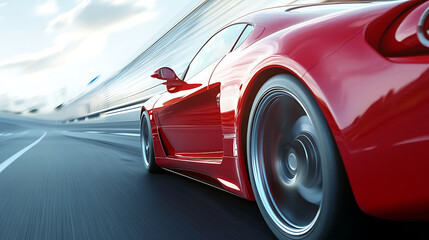 Naklejka premium A red generic and unbranded sport car driving down the highway