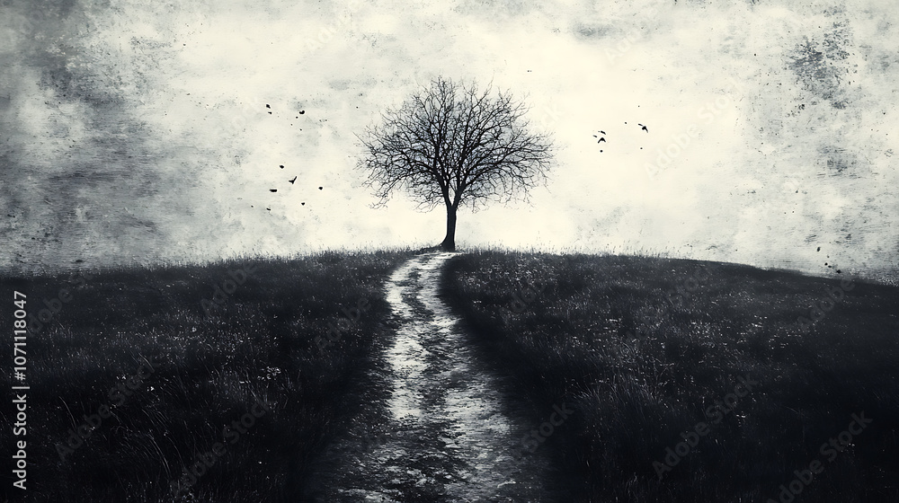 Poster An eerie Image is a composite of my photos, No filters have been used, black and white grunge texture or background with space for text or image