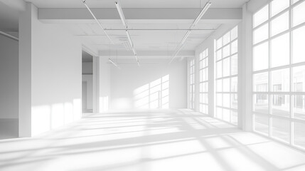 Fototapeta premium An empty unfinished white room with a large window