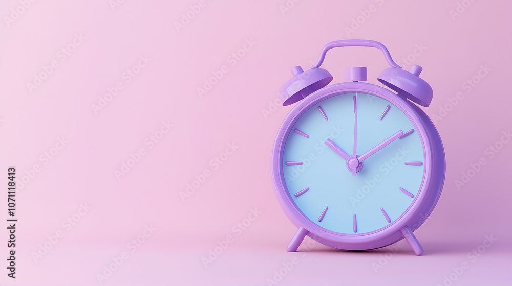 Fototapete analog timekeeping with a purple clock icon the three-of the clock pointer is floating on a solitary
