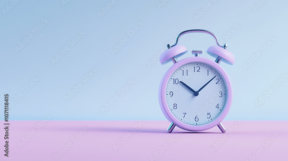 Fototapete analog timekeeping with a purple clock icon the three-of the clock pointer is floating on a solitary