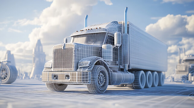 An modern truck wireframe on a futuristic background