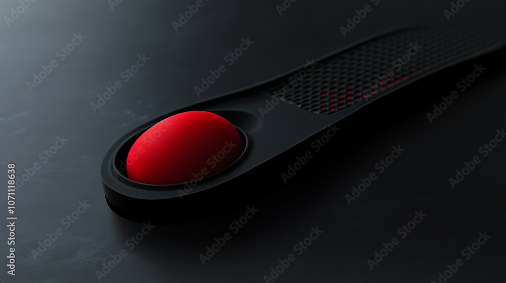 Poster A mockup of a black and red table tennis racket with a ball, shown in a no-gravity setting, ideal for a ping-pong game template