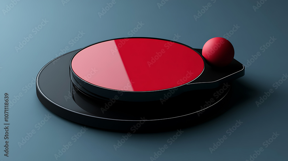 Poster A mockup of a black and red table tennis racket with a ball, shown in a no-gravity setting, ideal for a ping-pong game template