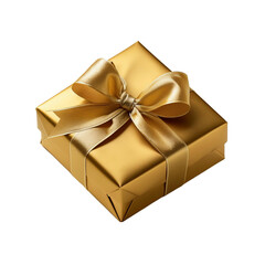 Shiny Slim Gold Gift Box with Ribbon on Transparent Background for Holidays and Celebrations