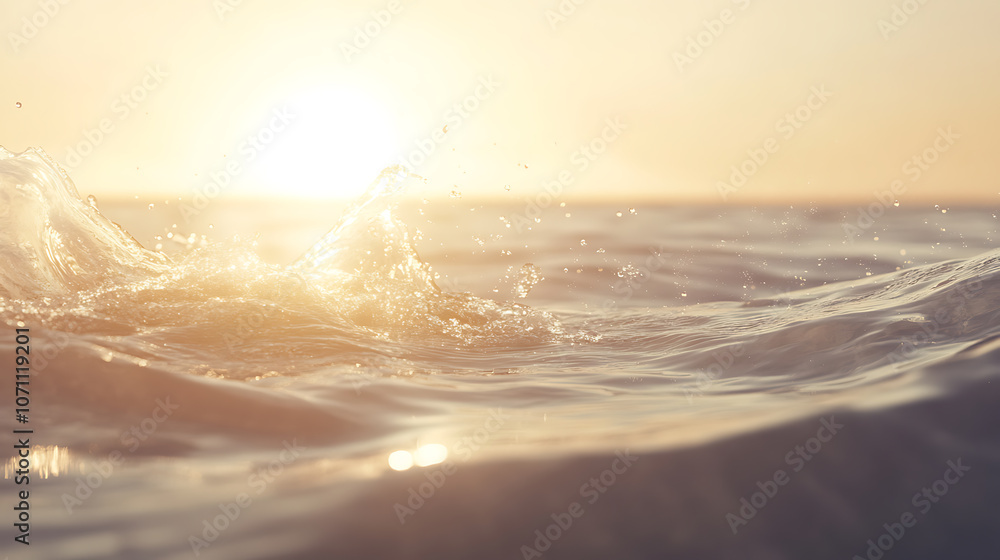 Poster blurred desaturated transparent clear calm water surface texture with splashes and bubbles, trendy a