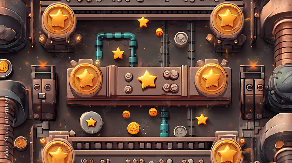 Fototapete a retro arcade game level map interface with underground factory elements, featuring traps, steel pl