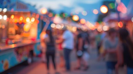 Soft focus on the convivial crowd enjoying the food truck rally.