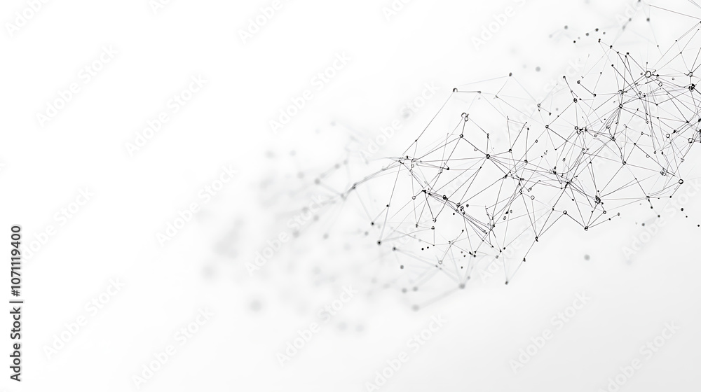 Poster abstract background with a neural network and neurons neon gradient style, light grey color, white b